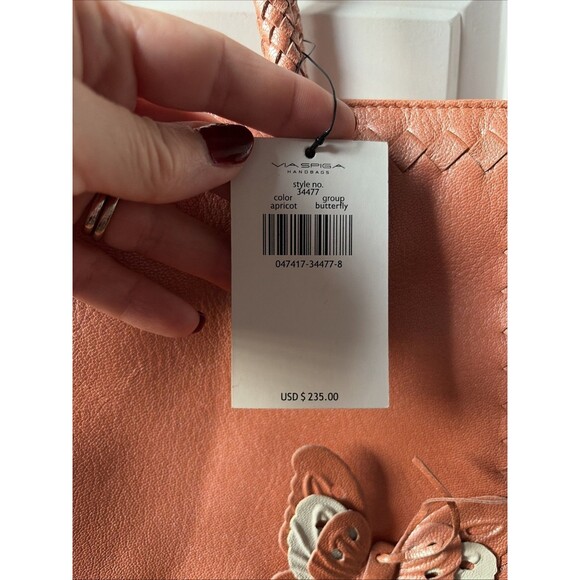 NWT Via Spiga Authentic Gorgeous Apricot Leather Butterfly Handle Bag - Picture 4 of 5
